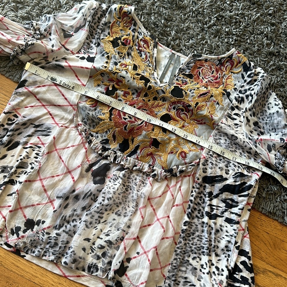 Anthropologie Mathilda Balloon Sleeve Mixed Print Blouse Size XSmall Floral Boho - Picture 7 of 11